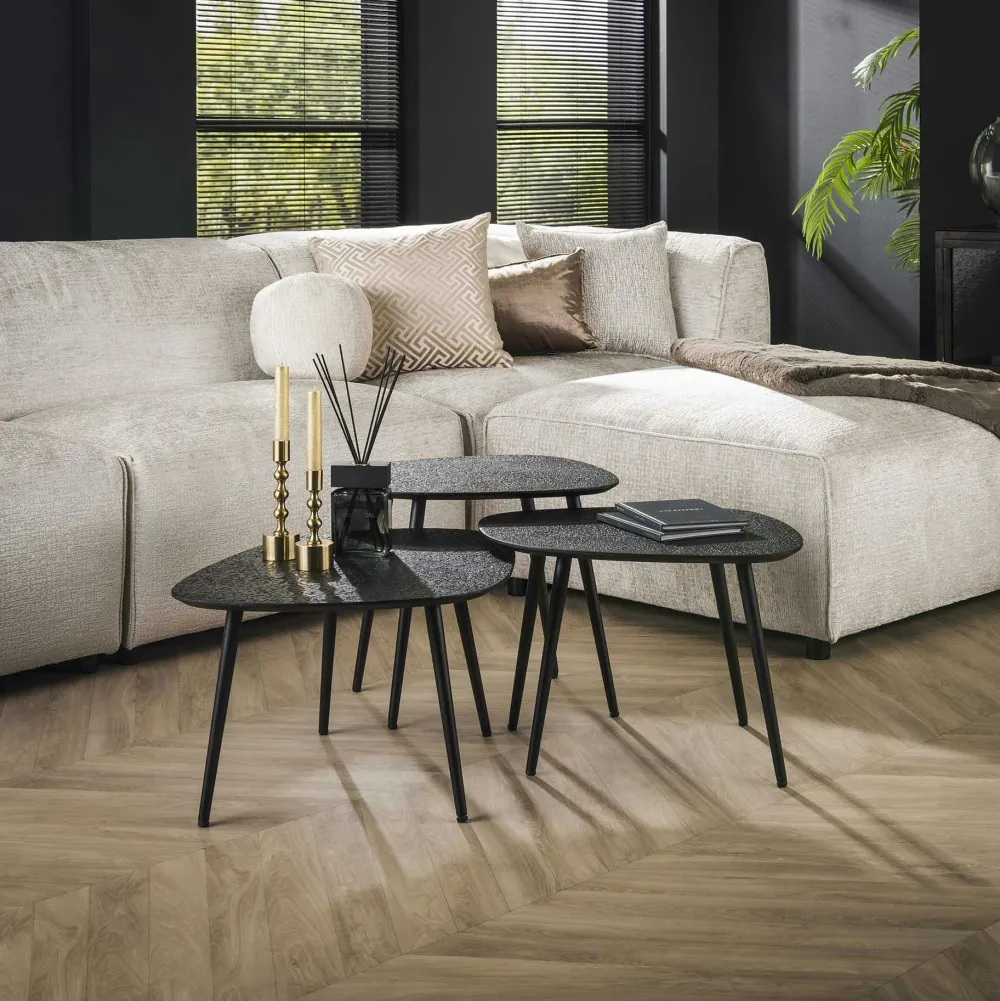 Sellettes En Métal|Tables Basses Gigognes|RALF Table basse design organique finition anthracite (3 pièces)