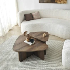 Tables Basses Gigognes|MARFA Table basse effet noyer, triangle organique (x2)