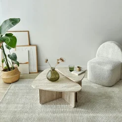 Tables Basses Gigognes|MARFA Table basse effet travertin, triangle organique (x2)