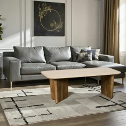 Tables Basses Vintage|MOON Table basse en bois de manguier et travertin