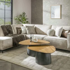 Sellettes En Métal|Tables Basses Gigognes|MAYA Table basse en bois de teck et métal motif chevron (lot de 2)