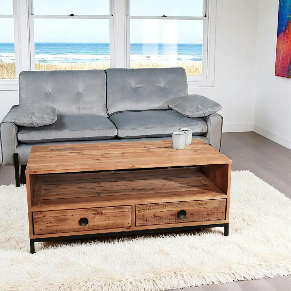 Tables Basses À Tiroirs|Tables Basses Industrielles|CANBERRA Table basse en bois recyclé