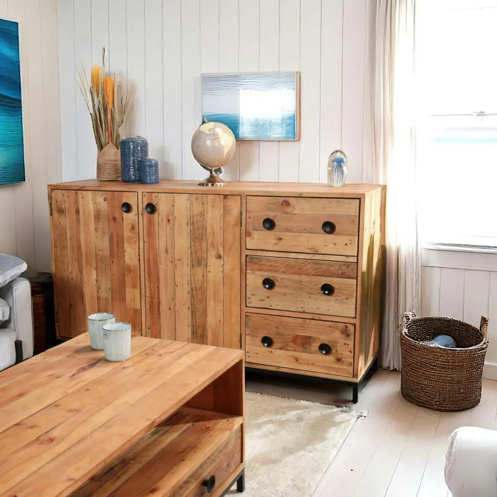 Tables Basses À Tiroirs|Tables Basses Industrielles|CANBERRA Table basse en bois recyclé