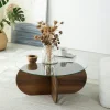 Tables Basses En Verre|Tables Basses Rondes|ANZIO Table basse en verre – pied en croix bois brun