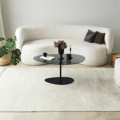 Tables Basses En Verre|TULUM Table basse en verre fumé minimaliste forme galet