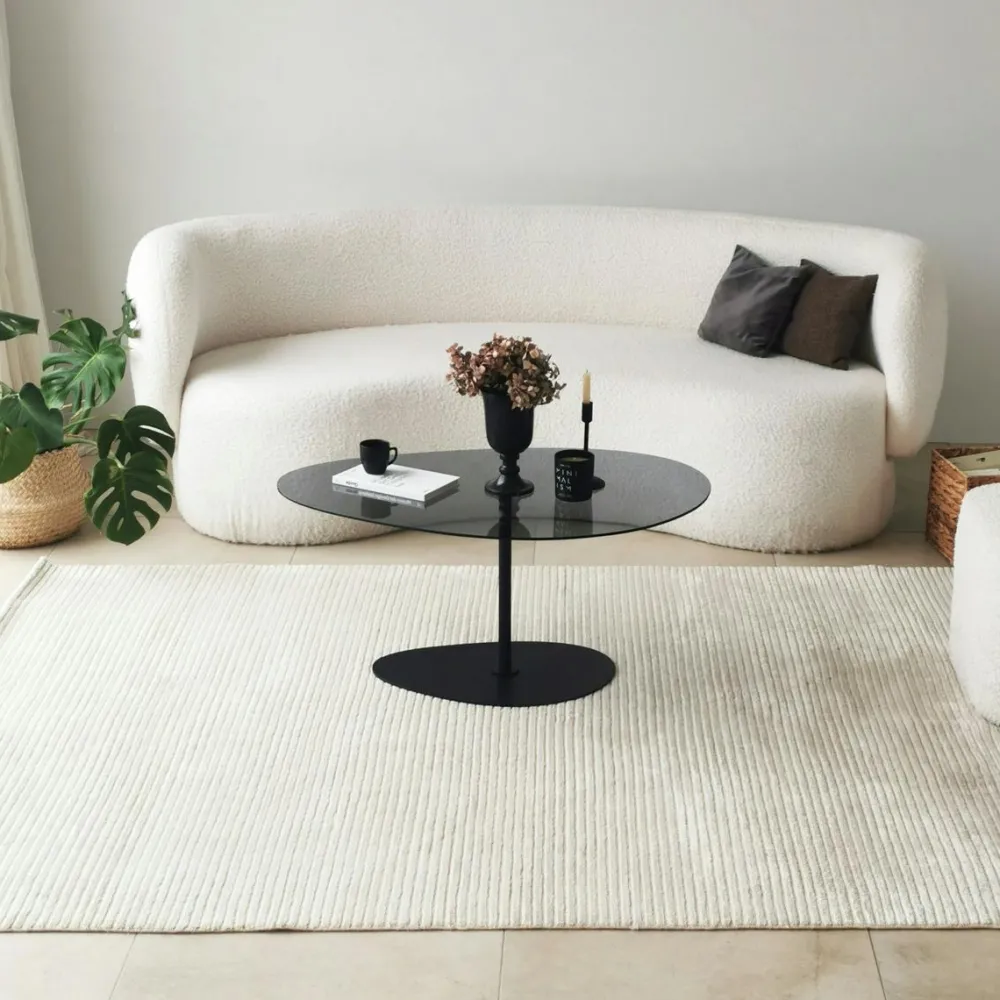 Tables Basses En Verre|TULUM Table basse en verre fumé minimaliste forme galet