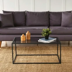 Tables Basses En Verre|TULUM Table basse en verre fumé - forme rectangulaire