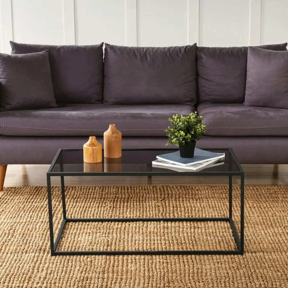 Tables Basses En Verre|TULUM Table basse en verre fumé - forme rectangulaire