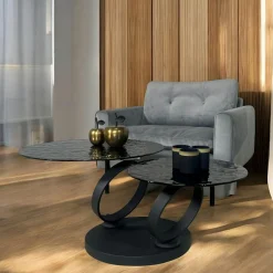 Tables Basses En Verre|Tables Basses Rondes|LIGURIE Table basse en verre ondulé noir