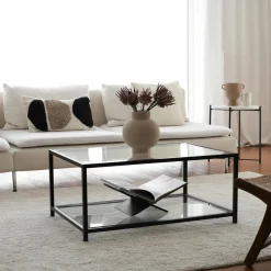 Tables Basses En Verre|TULUM Table basse en verre rectangulaire, 2 plateaux