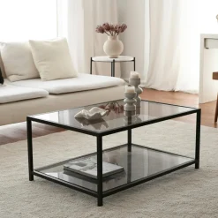 Tables Basses En Verre|TULUM Table basse en verre rectangulaire, 2 plateaux