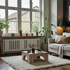 Tables Basses En Verre|Tables Basses Carrées|SALTA Table basse en verre, structure effet noyer à arches