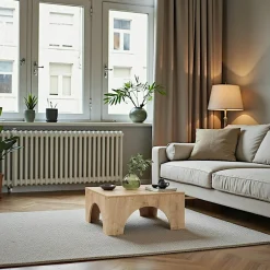 Tables Basses En Verre|Tables Basses Carrées|SALTA Table basse en verre, structure effet noyer à arches