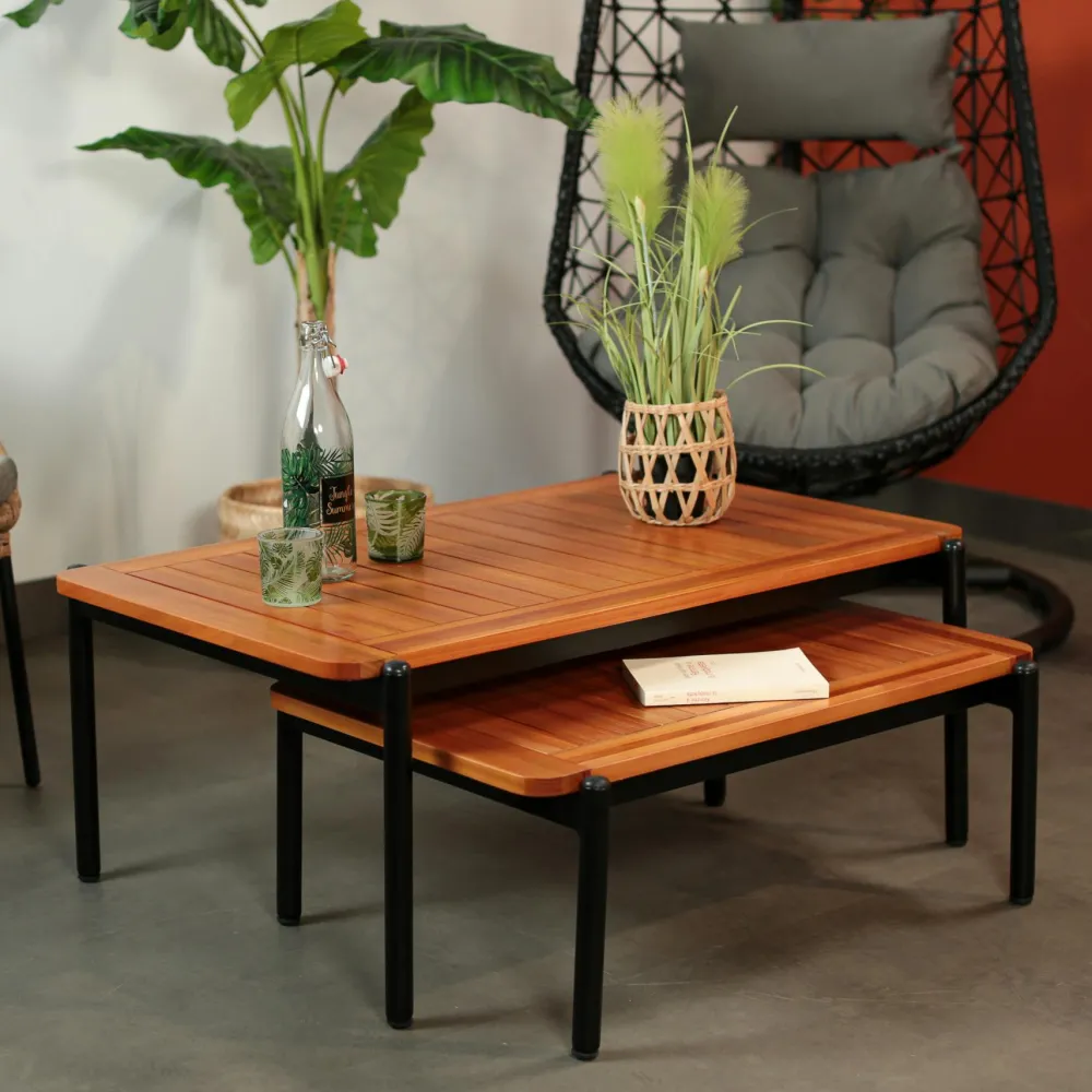 Tables Basses De Jardin| Table basse gigogne bois d'eucalyptus intérieur/extérieur (lot de 2)
