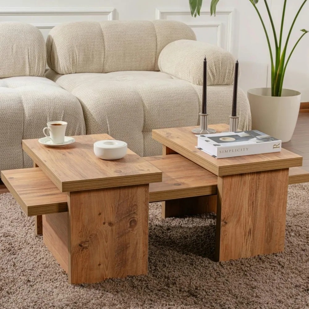 Tables Basses Gigognes|MARFA Table basse gigogne design – effet bois blanc (3 pièces)