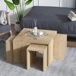 Tables Basses Carrées|Tables Basses Gigognes|MARFA Table basse gigogne effet chêne - 5 pièces