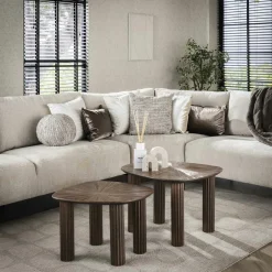 Tables Basses Design|Tables Basses Gigognes|YOGY Table basse gigogne en bois de teck forme organique carrée (lot de 2)