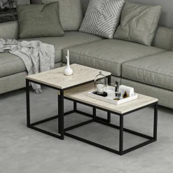 Tables Basses Gigognes|JENA Table basse gigogne moderne - effet noyer & noir (lot de 2)