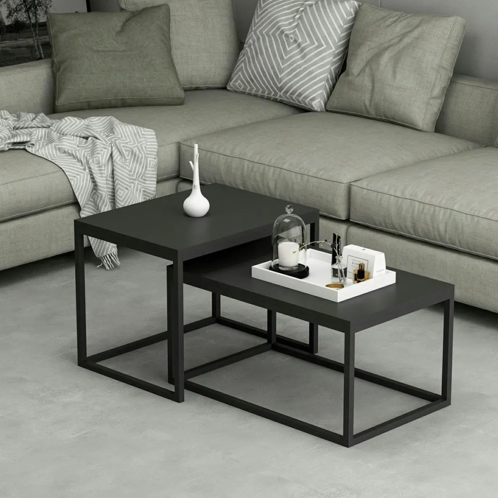 Tables Basses Gigognes|JENA Table basse gigogne noire design moderne (lot de 2)