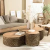 Univers Déco·Globe-Trotter|Tables Basses Gigognes|Swing Table basse gigogne ronde en teck et rotin (lot de 3)