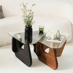 Sellettes En Métal|Tables Basses En Verre|ANZIO Table basse gigogne verre - 2 bois, triangle (lot de 2)