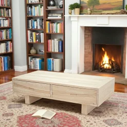 Tables Basses À Tiroirs|Niagara Table basse Hévéa 2 tiroirs 120x60x35cm