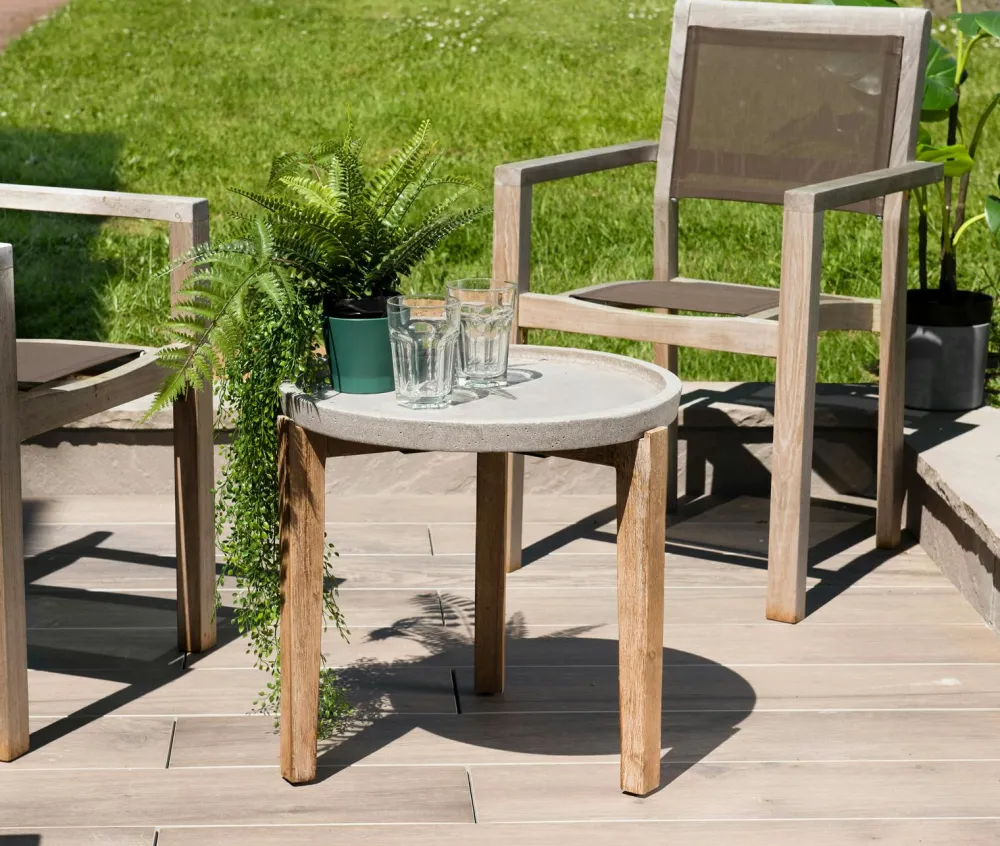 Tables Basses De Jardin|HERCULE Table basse jardin acacia béton forme ronde GM