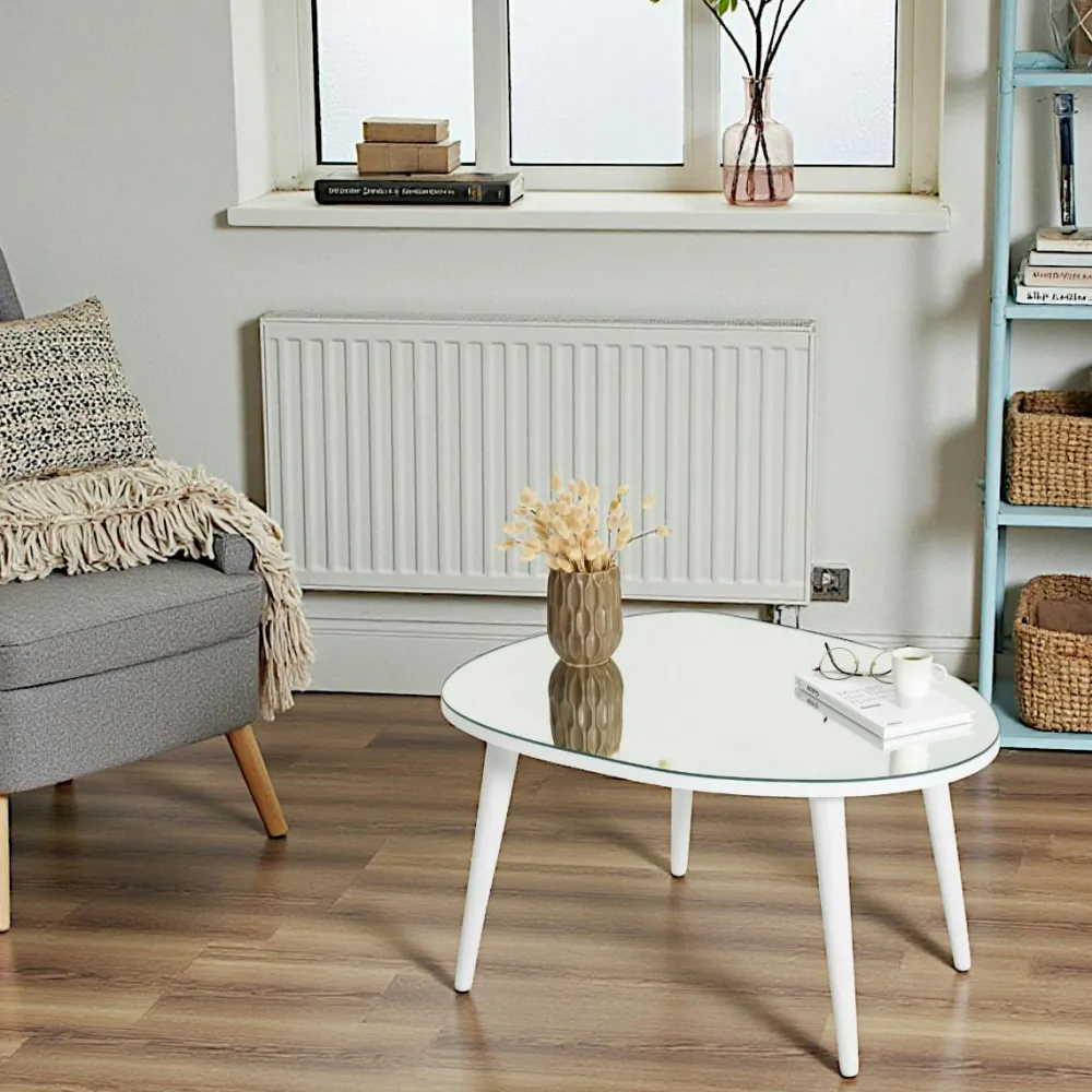 Tables Basses En Verre|TULUM Table basse miroir forme organique pieds blancs