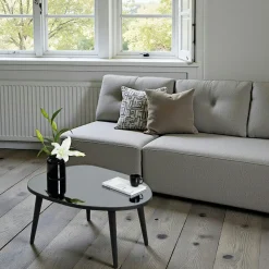 Tables Basses En Verre|TULUM Table basse miroir forme organique pieds noirs