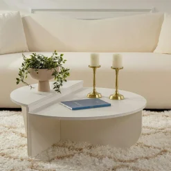 Tables Basses Rondes|Tables Basses Gigognes|MARFA Table basse moderne blanche effet bois - 2 hauteurs