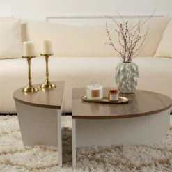 Tables Basses Rondes|Tables Basses Gigognes|MARFA Table basse moderne plateau effet noyer - 2 hauteurs