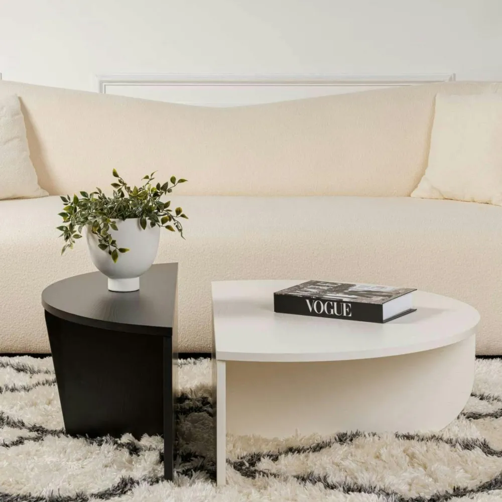 Tables Basses Rondes|Tables Basses Gigognes|MARFA Table basse noire moderne effet bois - 2 hauteurs