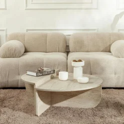 Tables Basses Rondes|Tables Basses Gigognes|MARFA Table basse noire moderne effet bois - 2 hauteurs