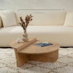 Tables Basses Rondes|Tables Basses Gigognes|MARFA Table basse noire moderne effet bois - 2 hauteurs