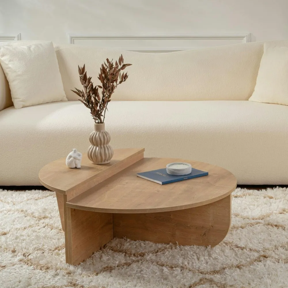 Tables Basses Rondes|Tables Basses Gigognes|MARFA Table basse noire moderne effet bois - 2 hauteurs