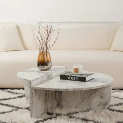 Tables Basses Rondes|Tables Basses Gigognes|MARFA Table basse noire moderne effet bois - 2 hauteurs