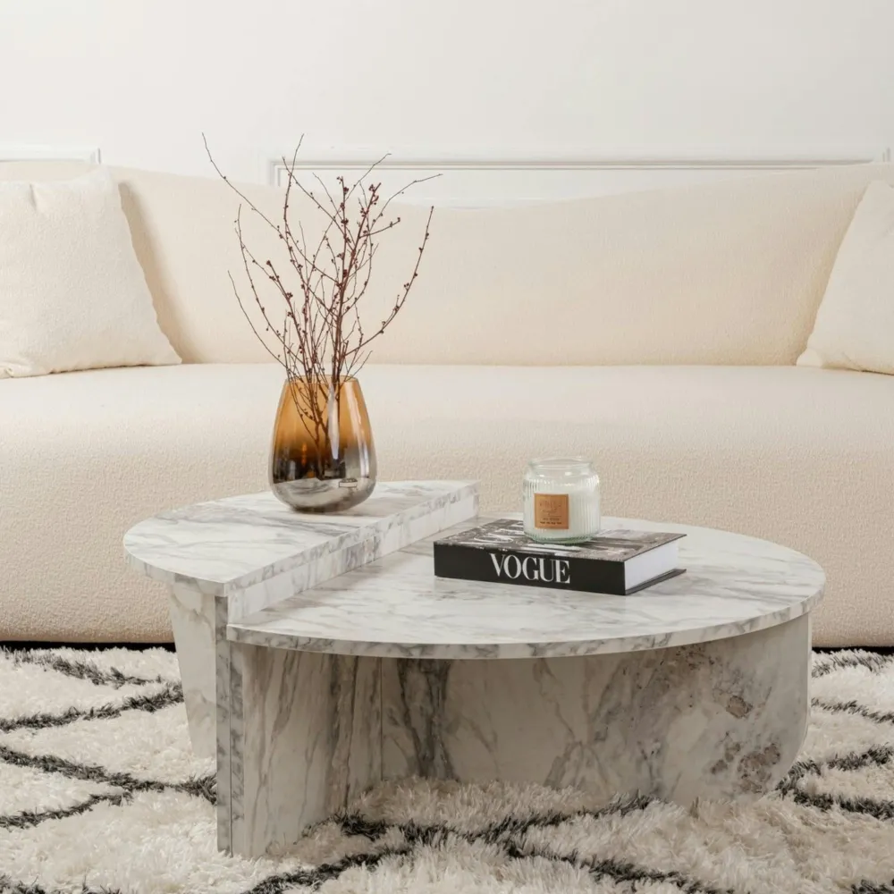 Tables Basses Rondes|Tables Basses Gigognes|MARFA Table basse noire moderne effet bois - 2 hauteurs