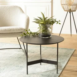 Tables Basses Rondes|Tables Basses Industrielles|CORUMBA Table basse noire ronde bois-métal