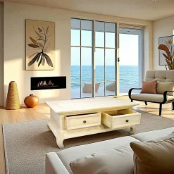 Tables Basses À Tiroirs|Maori Table basse Opium Hévéa 2 tiroirs 120x60x40cm