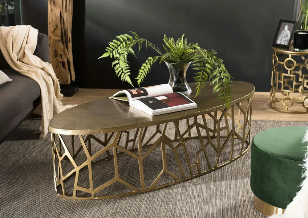 Tables Basses Design|ZALA Table basse ovale contemporaine dorée