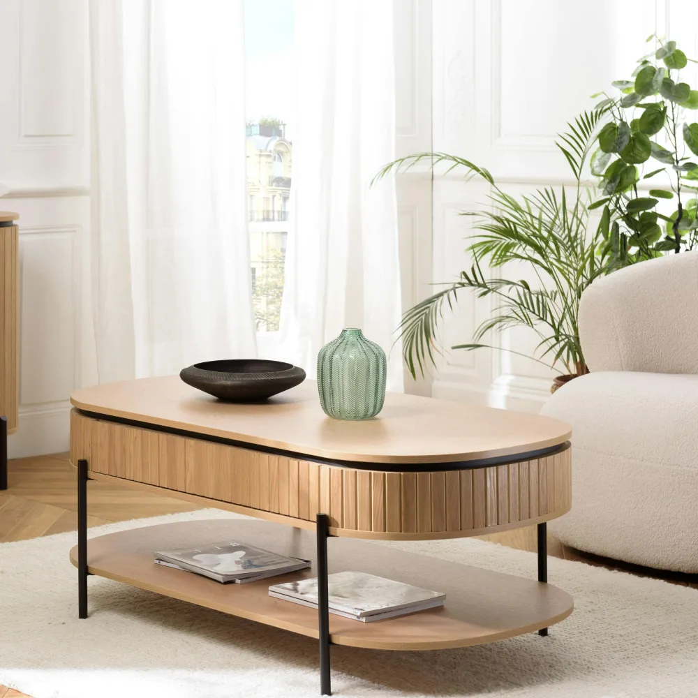 Tables Basses À Tiroirs|ALMEIRA Table basse pin 2 plateaux bords arrondis