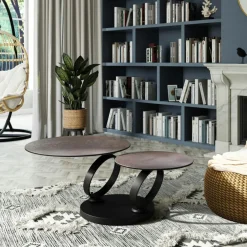 Tables D'Appoint Rondes|Sellettes Rondes|LOMBARDIE Table basse pivotante en céramique bronze