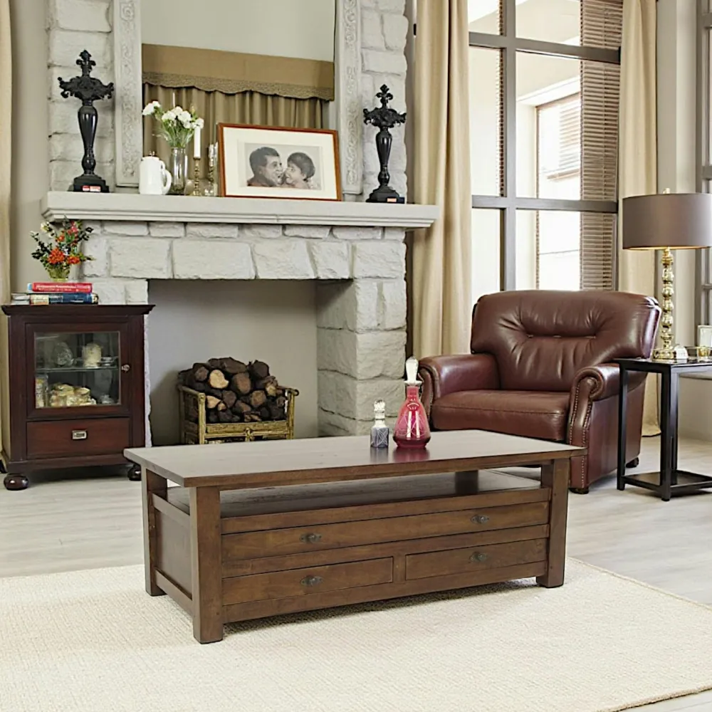 Tables Basses À Tiroirs|Tradition Table basse rectangle 3 tiroirs hévéa 125x58x43cm