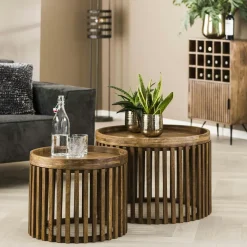 Univers Déco·Globe-Trotter|Tables Basses Rondes|DELHI Table basse ronde ajourée en manguier (lot de 2)