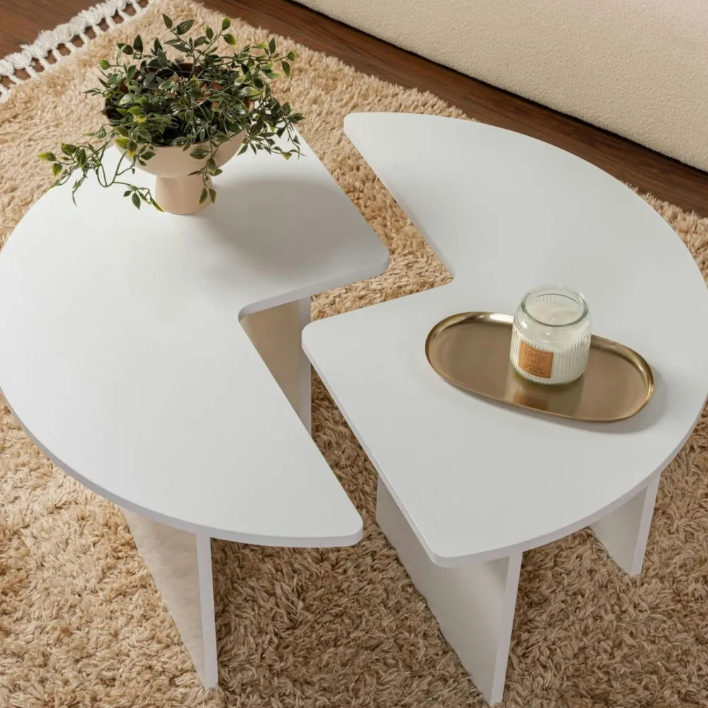Tables Basses Rondes|Tables Basses Gigognes|MARFA Table basse ronde blanche effet laque - design puzzle