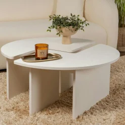 Tables Basses Rondes|Tables Basses Gigognes|MARFA Table basse ronde blanche effet bois - design puzzle
