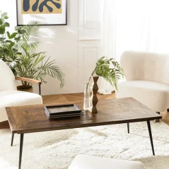 Tables Basses Rondes|KORKAI Table basse ronde bois recyclé motif éventail 80 cm