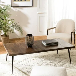 Tables Basses Rondes|KORKAI Table basse ronde bois recyclé motif éventail 80 cm