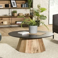 Tables Basses Design|Tables Basses Rondes|CRACOVIE Table basse ronde bois recyclé pin