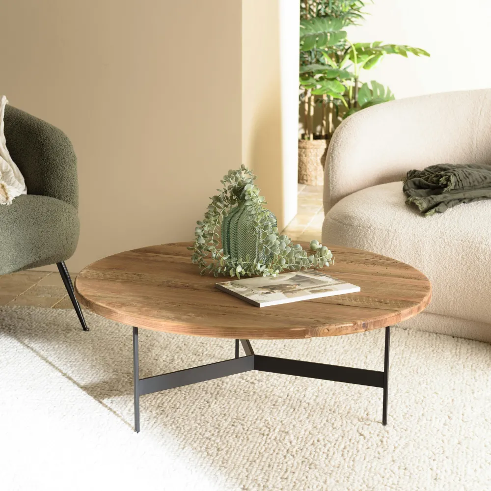 Tables Basses Design|Tables Basses Rondes|CRACOVIE Table basse ronde bois recyclé pin